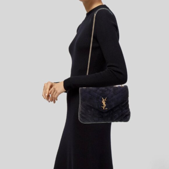 YSL Dark Navy Suede LouLou Two Way Bag - Picture 2 of 6